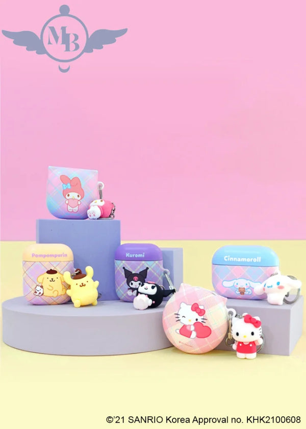 Hello Kitty & Friends Argyle Airpods Case Cover Keychain - Sanrio Korea Airpods
