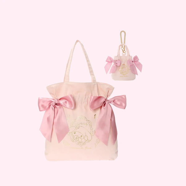 My Melody X Maison De Fleur Sanrio - Ribbon Tote Bag (Gingham Inner) Pink / Large Bag + Pouch