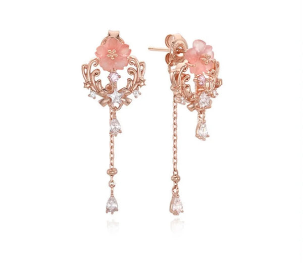 Ost Ver 2 X Cardcaptor Sakura - Cherry Blossom Earrings 925 Sterling Silver Pink Rings
