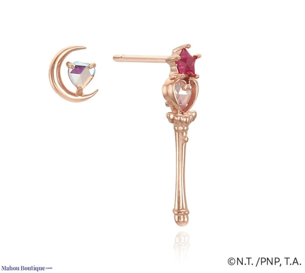 Mahou Boutique OST x Sailor Moon - 925 Silver Moon & Star Staff Earring Set - Korea Licensed Official Merchandise