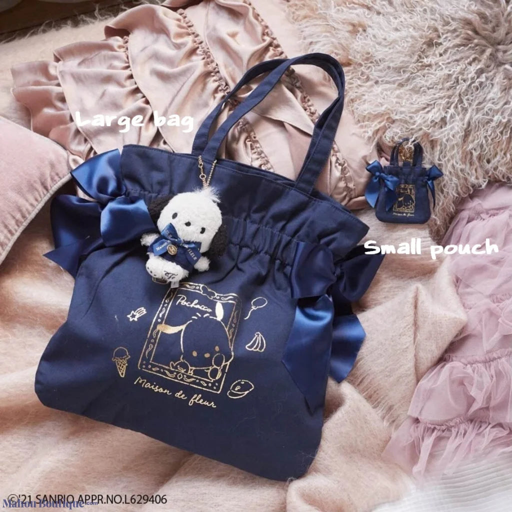 Mahou Boutique MDF x Pochacco SANRIO Ribbon tote bag (Gingham Inner) - Maison de FLEUR Japan