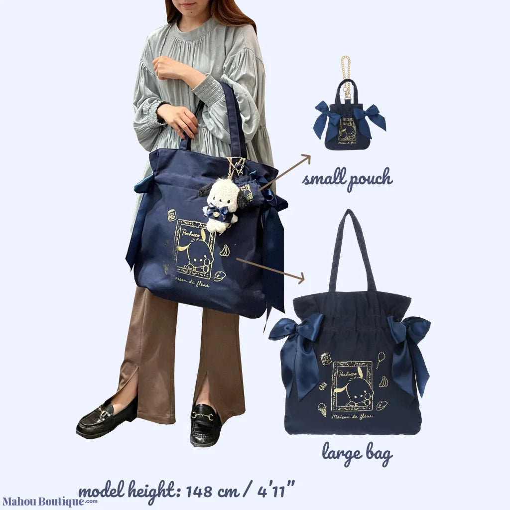 Mahou Boutique MDF x Pochacco SANRIO Ribbon tote bag (Gingham Inner) - Maison de FLEUR Japan