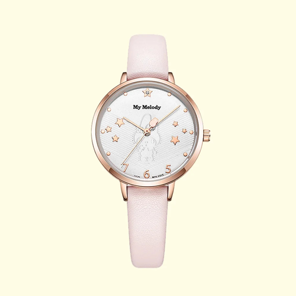 Tide Color X Sanrio - My Melody Stars Leather Daily Elegance Wrist Watches Rose And Gold / 120 Mm